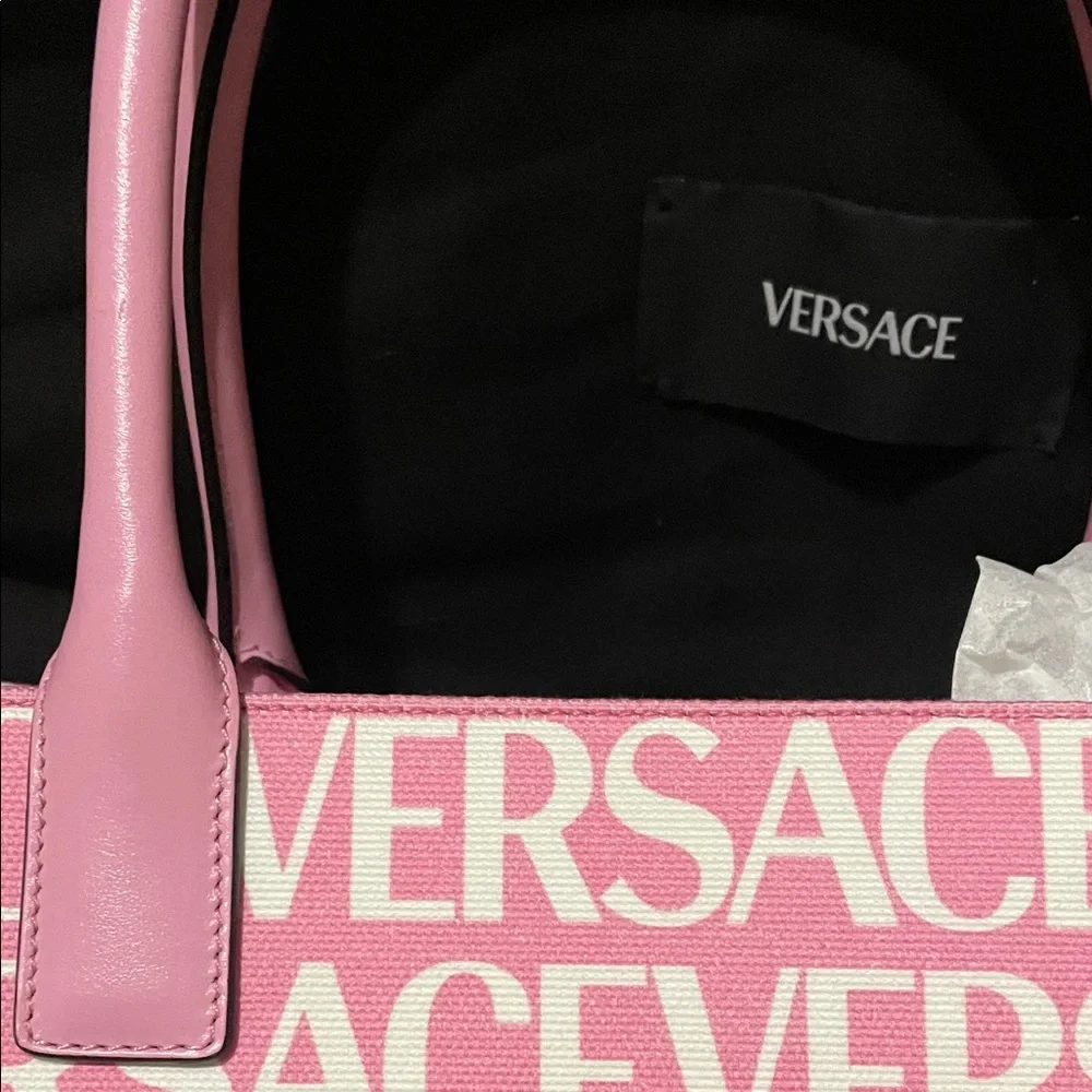 Versace Pink and White Logo Tote - Picture 8 of 15